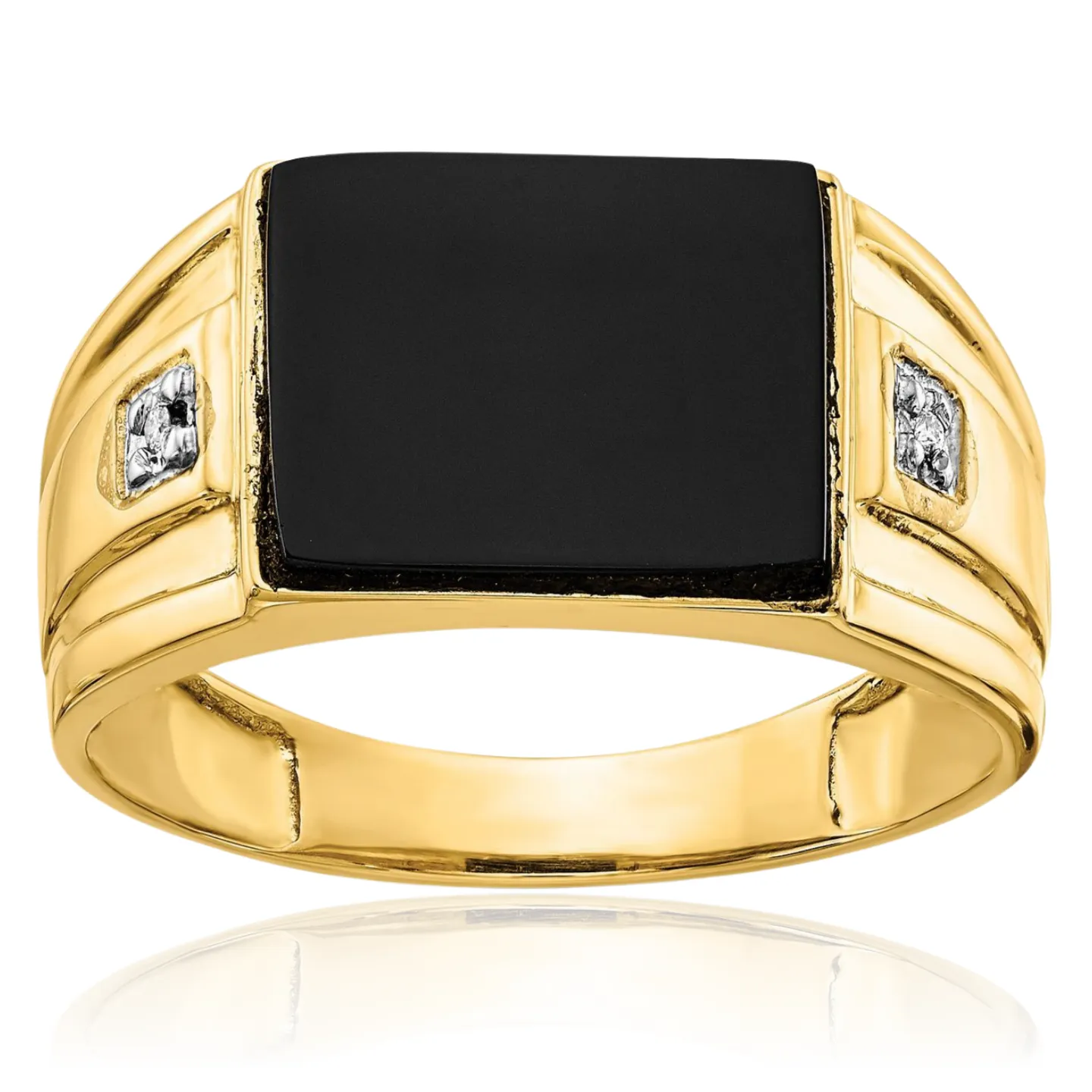 14K Solid Yellow Gold Mens Onyx Diamond Ring